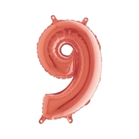 Palloncini numero 9 Rosa Gold mini shape 14" (35cm) in mylar, 5pz.