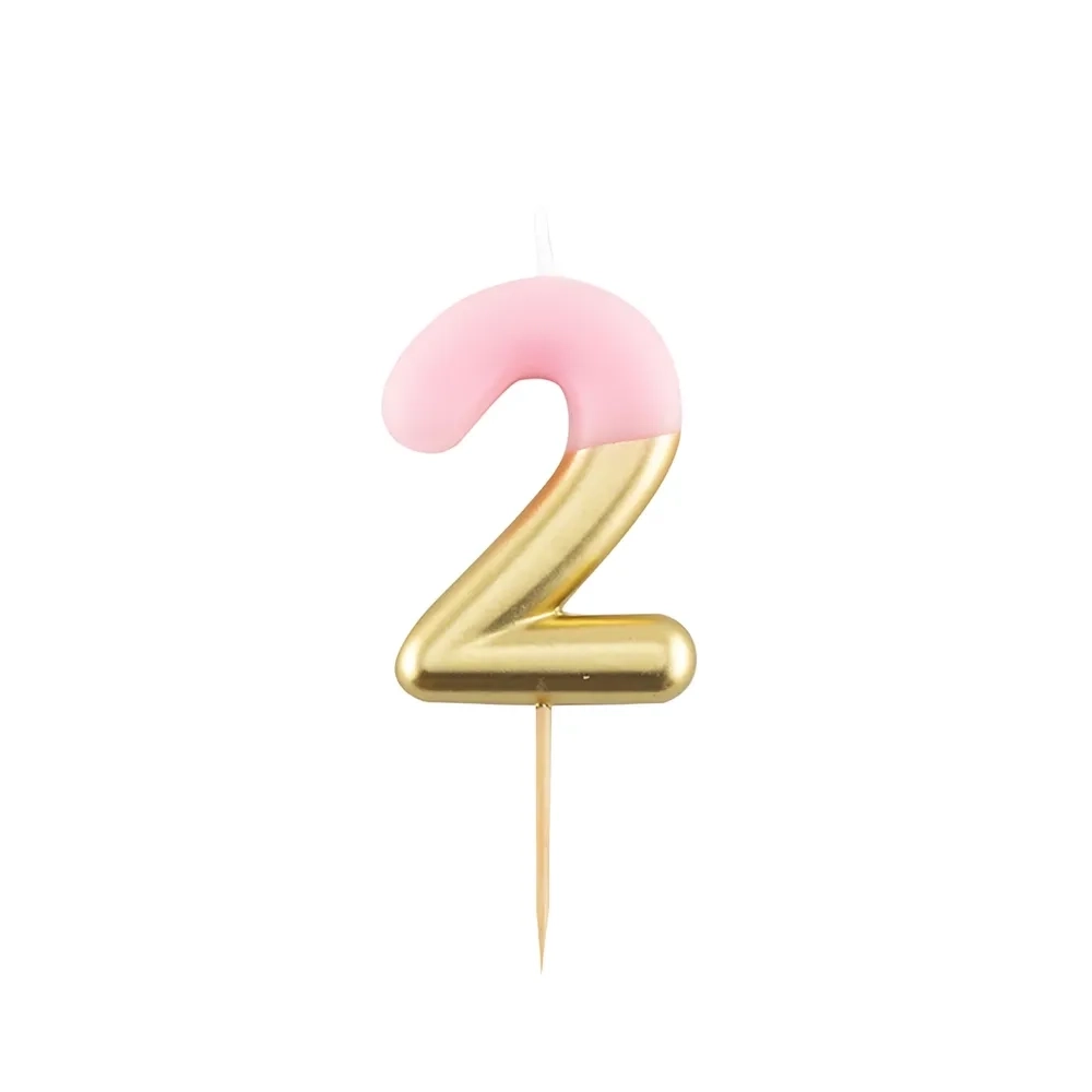 Candelina Metal numero 2 Bianca e Oro 10,5cm, 1pz.