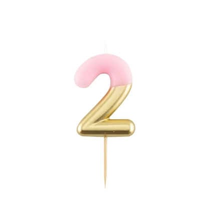 Candelina Metal numero 2 Bianca e Oro 10,5cm, 1pz.