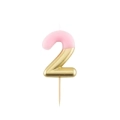 Candelina Metal numero 2 Bianca e Oro 10,5cm, 1pz.