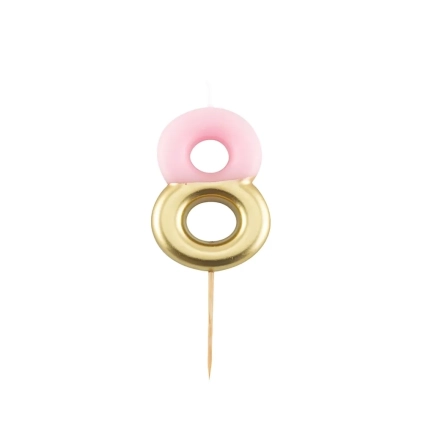 Candelina Metal numero 8 Bianca e Oro 10,5cm, 1pz.