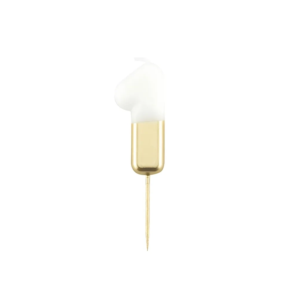Candelina Metal numero 1 Bianca e Oro 10,5cm, 1pz.