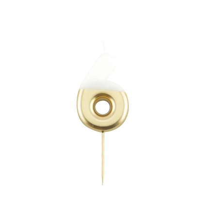 Candelina Metal numero 6 Bianca e Oro 10,5cm, 1pz.