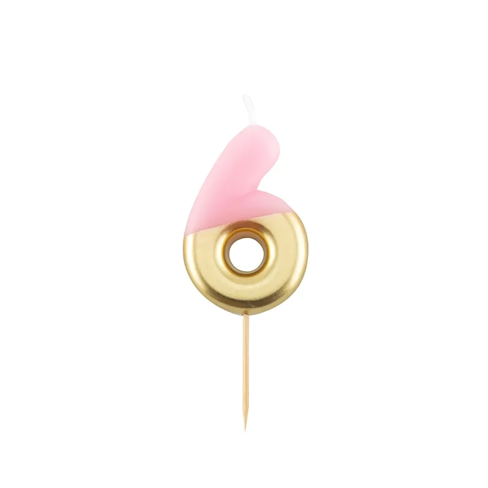 Candelina Metal numero 6 Rosa e Oro 10,5cm, 1pz.