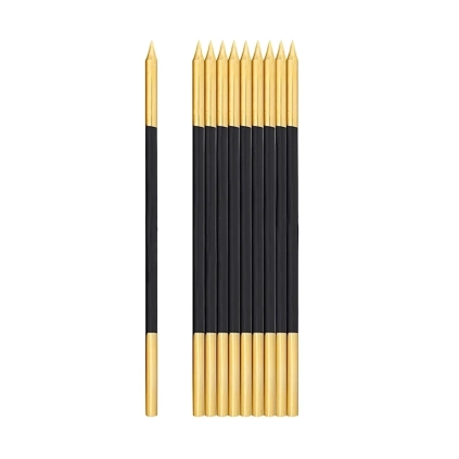 Candeline Nero E Oro 15,5cm con supporto, 10pz.