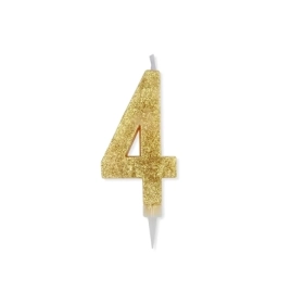 Candelina numero 4 Oro Glitter Max Cera Sweety 15cm, 1pz.