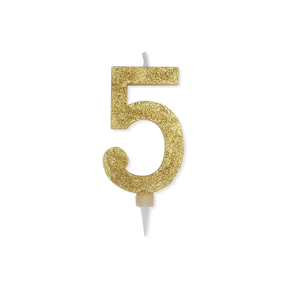 Candelina numero 5 Oro Glitter Max Cera Sweety 15cm, 1pz.