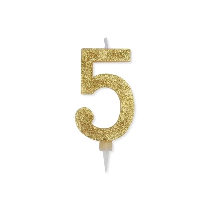 Candelina numero 5 Oro Glitter Max Cera Sweety 15cm, 1pz.