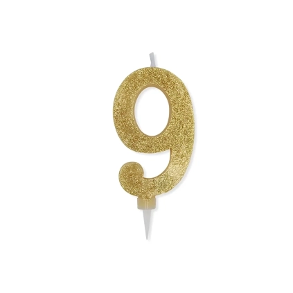 Candelina numero 9 Oro Glitter Max Cera Sweety 15cm, 1pz.