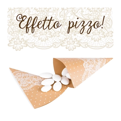 Coni portaconfetti o caramelle Kraft in carta con pizzo bianco, 10pz.