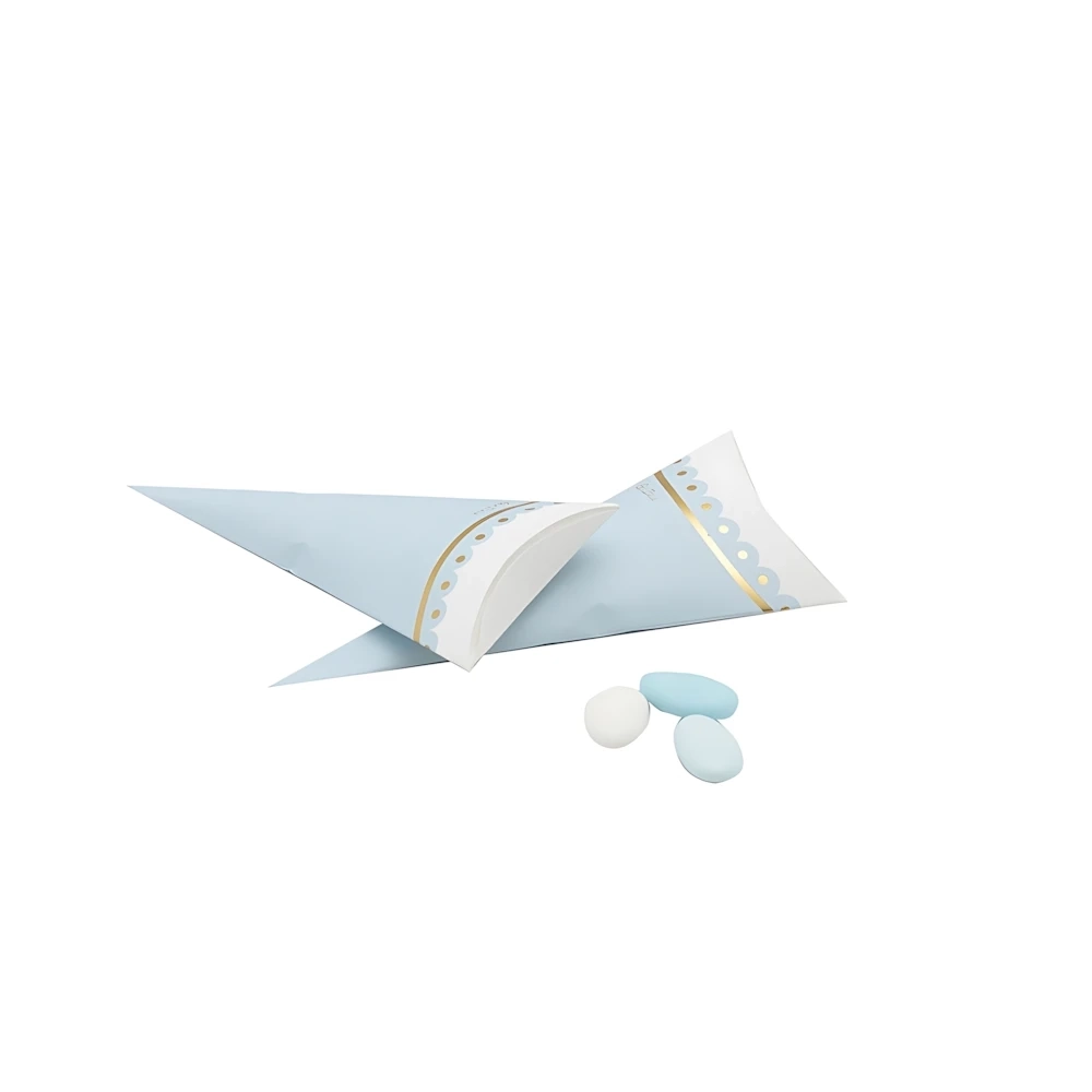 Coni portaconfetti o caramelle in carta con stampa azzurro e oro, 10pz.