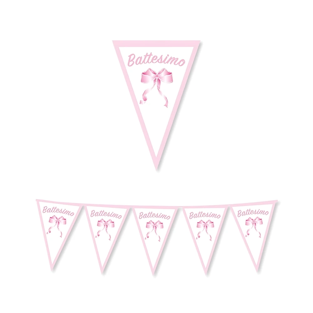 Festone bandierine Battesimo Rosa in cartoncino, 1pz.