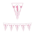 Festone bandierine Buon Primo Compleanno Rosa in plastica , 1pz.