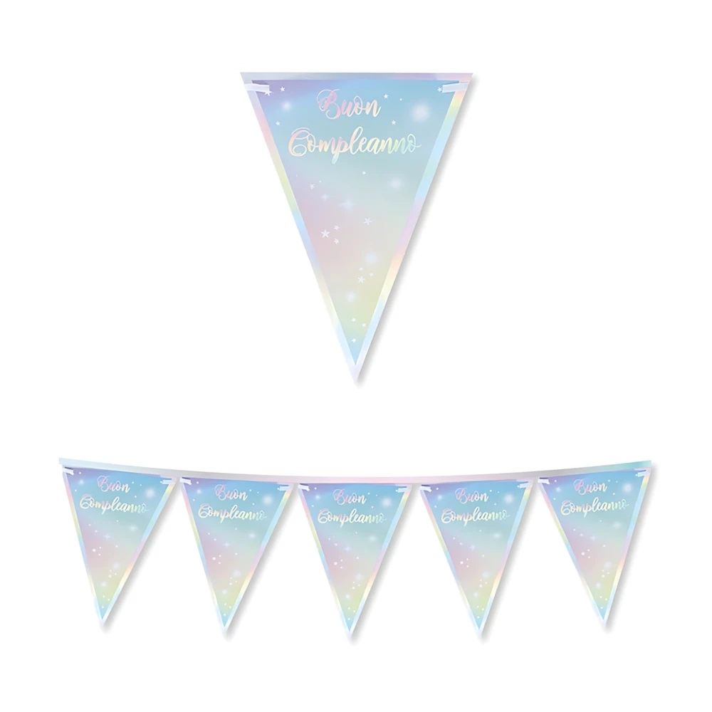 Festone bandierine Buon Compleanno Soft Rainbow, 1pz.
