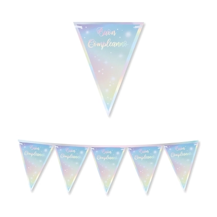 Festone bandierine Buon Compleanno Soft Rainbow, 1pz.