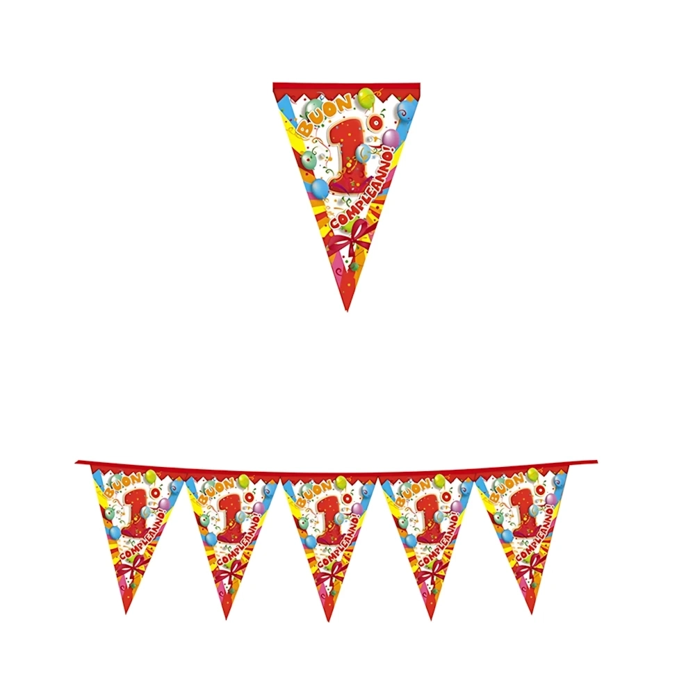 Festone bandierine Buon 1° Compleanno in Plastica, 1pz.