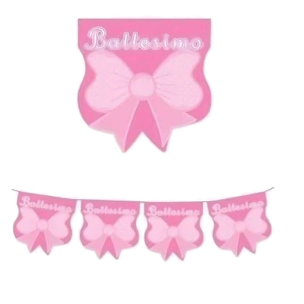 Festone bandierine Battesimo baby fiocco rosa in plastica, 1pz.