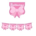 Festone bandierine Battesimo baby fiocco rosa in plastica, 1pz.