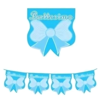 Festone bandierine Battesimo baby fiocco celeste in plastica, 1pz.