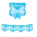 Festone bandierine Battesimo baby fiocco celeste in plastica, 1pz.