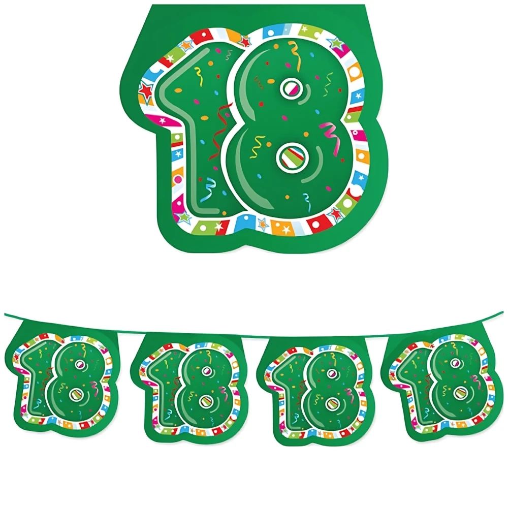 Festone bandierine numero Diciotto, 18 anni in plastica, 1pz.