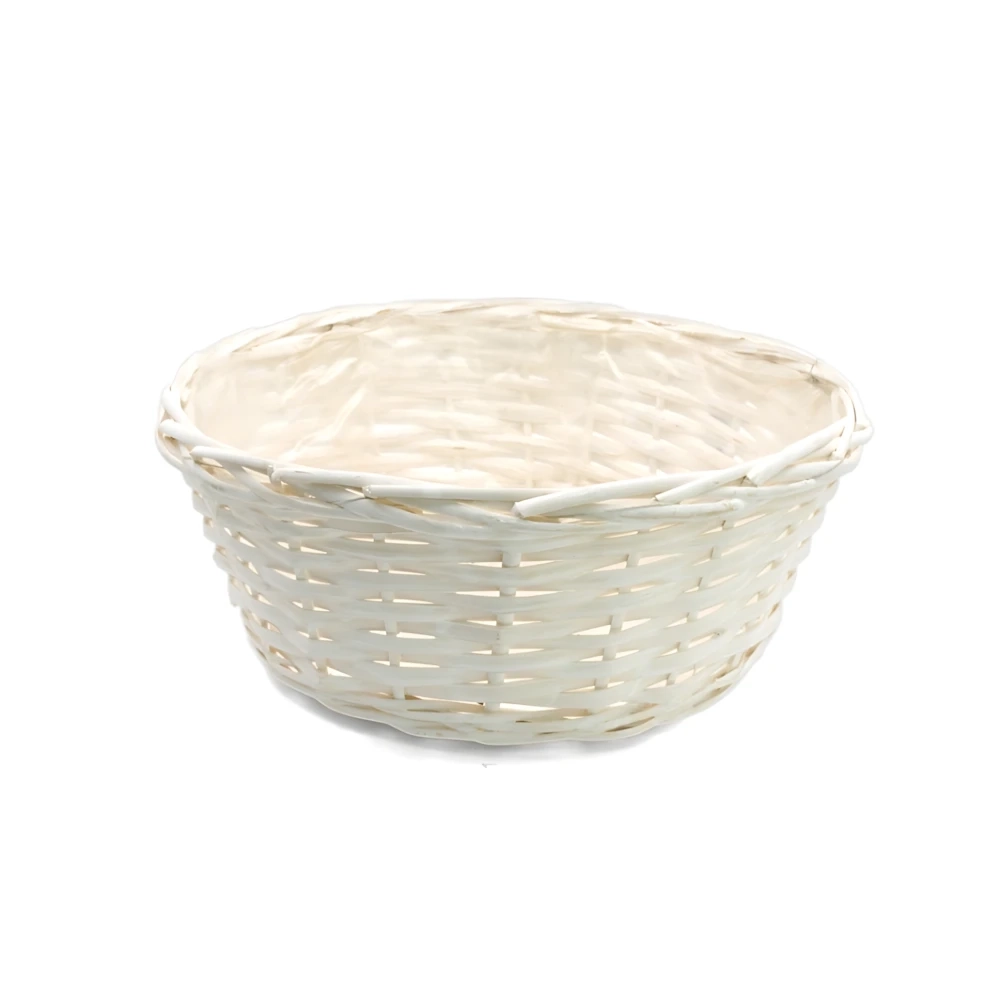Cesto di vimini intrecciato di colore bianco diametro 30cm altezza 13cm, 1pz.