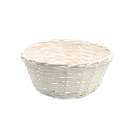 Cesto di vimini intrecciato di colore bianco diametro 30cm altezza 13cm, 1pz.