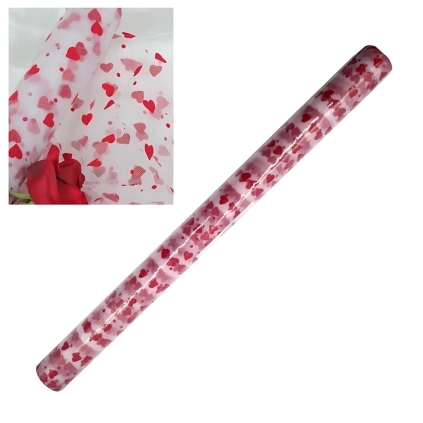 Tulle floccato Cuori ROSSI Cm 70 X 10MT Bianco, 1pz.