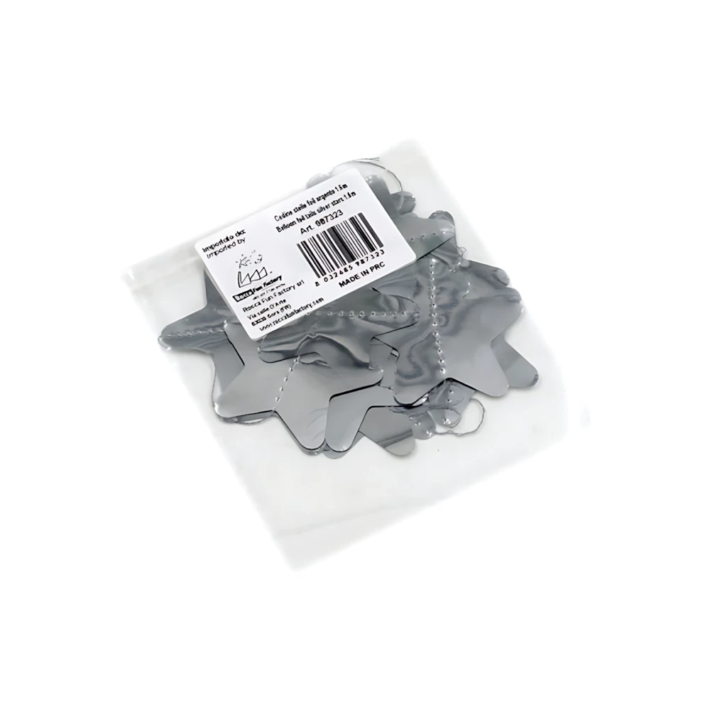 Codina a stelle in mylar-foil color argento 1,6m, 1pz.
