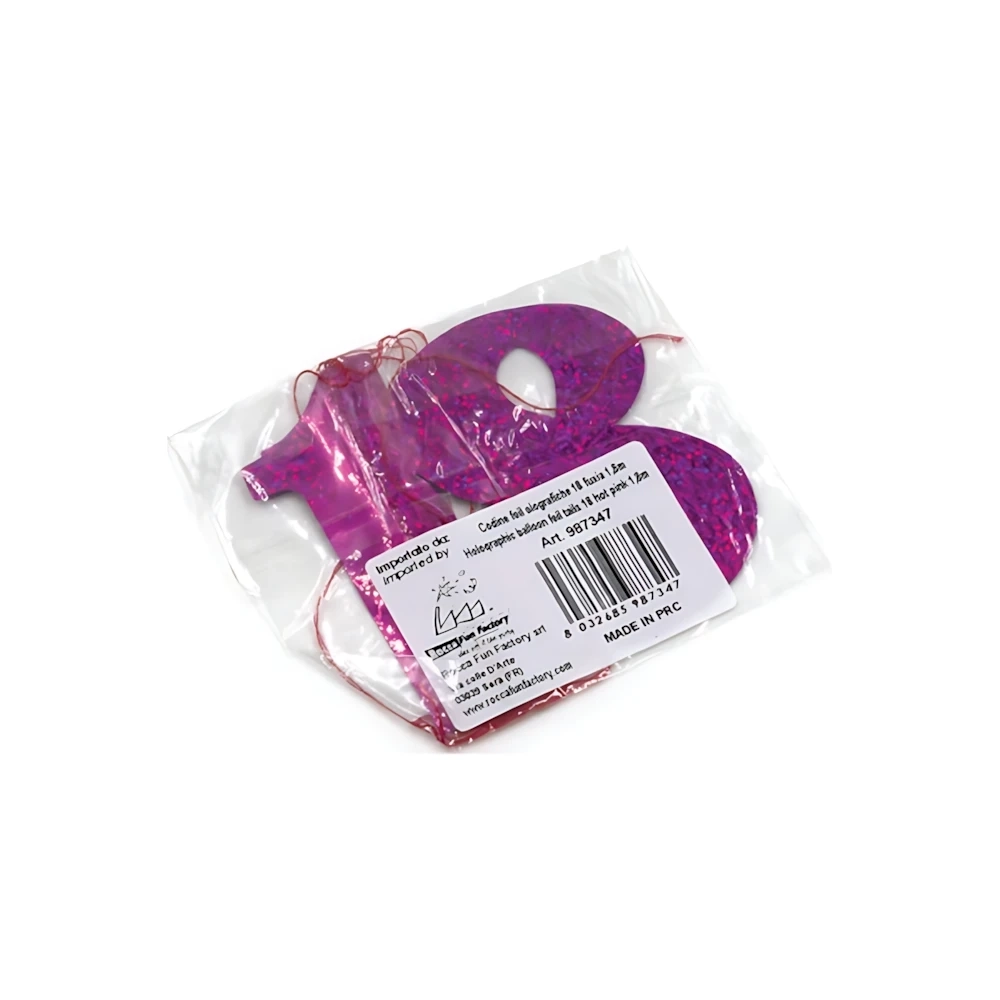 Codina olografiche fucsia con numero 18 in mylar-foil 1,8m, 1pz.