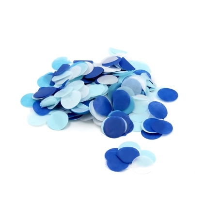 Coriandoli di carta tonalità di blu e celeste 1,8cm, 1 bustina da 15g.