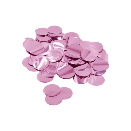Coriandoli rosa metal per palloncini 2,3cm, 1 bustina da 15g.