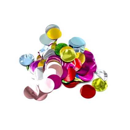 Coriandoli colori assortiti metal per palloncini 2,3cm, 1 bustina da 15g.