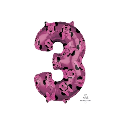 Palloncino numero 3 Rosa Minnie Forever super shape 34" (86cm) in mylar, 1pz.