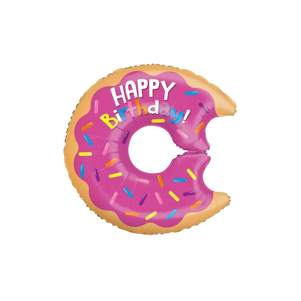 Palloncino Donut Happy Birthday super shape 28" (71cm) in mylar, 1pz.