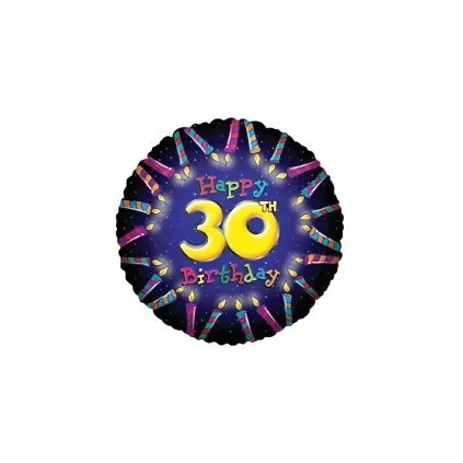 Palloncino Happy Birthday 30th con Candeline standard shape 18" (45cm) in mylar, 1pz.
