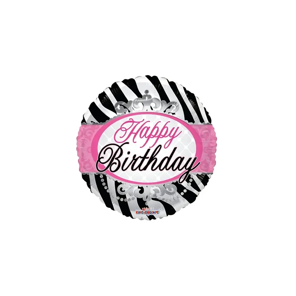Palloncino quadrato Happy Birthday Zebrato standard shape 18" (45cm) in mylar, 1pz.