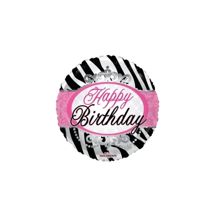 Palloncino quadrato Happy Birthday Zebrato standard shape 18" (45cm) in mylar, 1pz.
