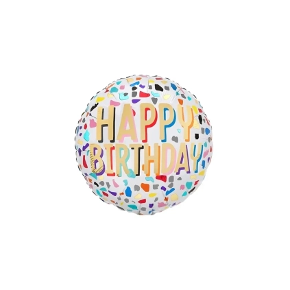 Palloncino Happy Birthday Confetti Multicolor standard shape 18" (45cm) in mylar, 1pz.