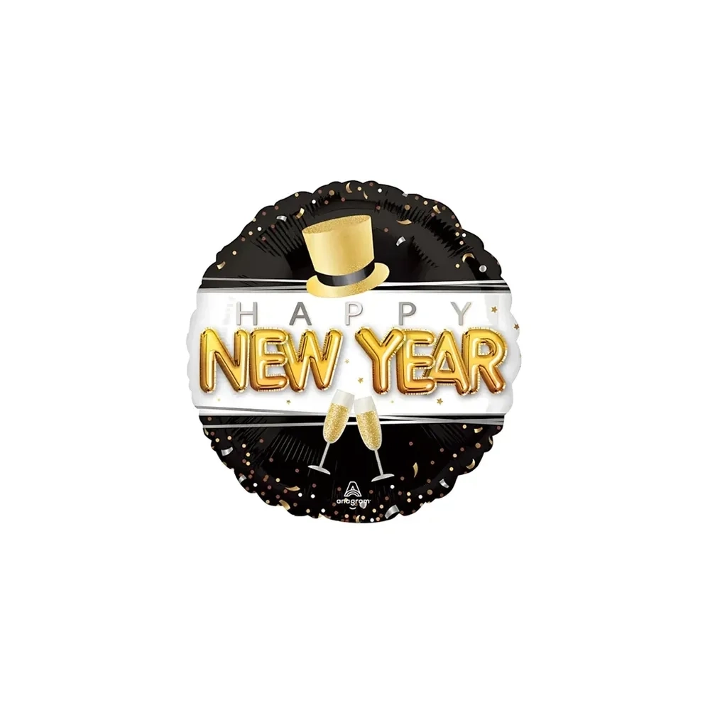 Palloncino Happy New Year Brindisi standard shape 18" (45cm) in mylar, 1pz.