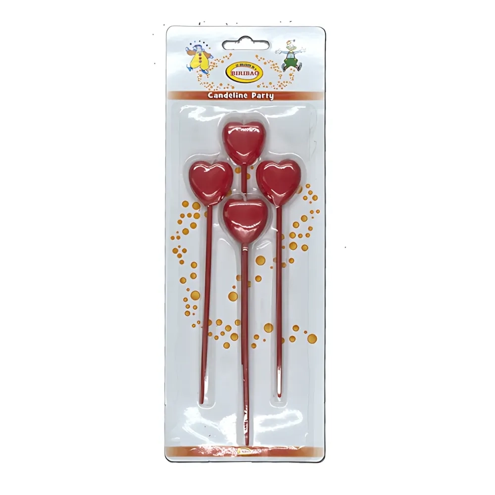 Candeline cuore rosso con asta, 4pz.