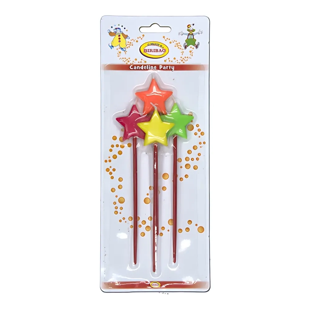 Candeline Stella Multicolor con asta, 4pz.