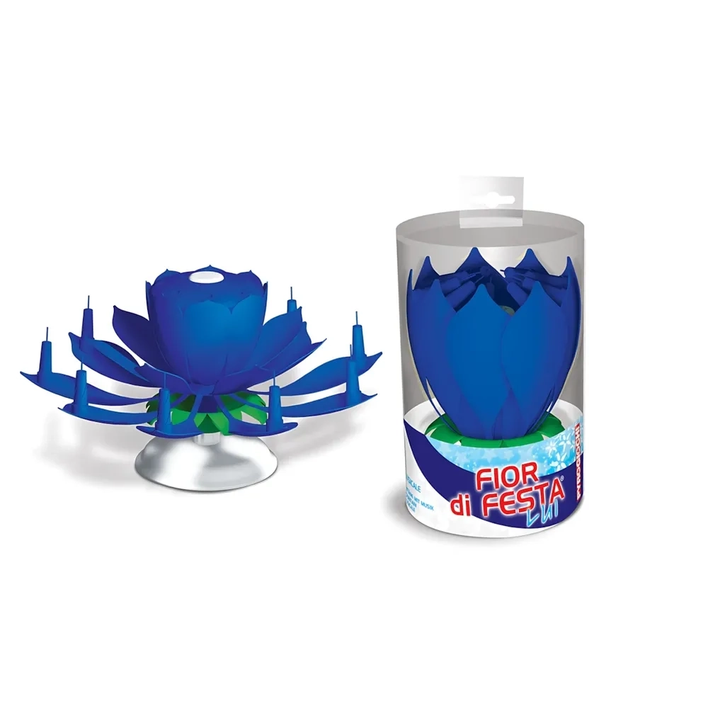 Candelina Fior di festa lui blu, scenografica che si apre a forma di fiore, 1pz.