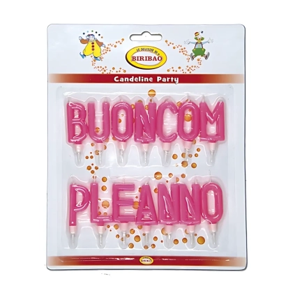 Candeline scritta Buon Compleanno rosa, 1pz.