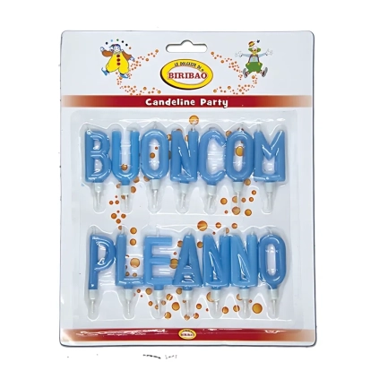 Candeline scritta Buon Compleanno celeste, 1pz.