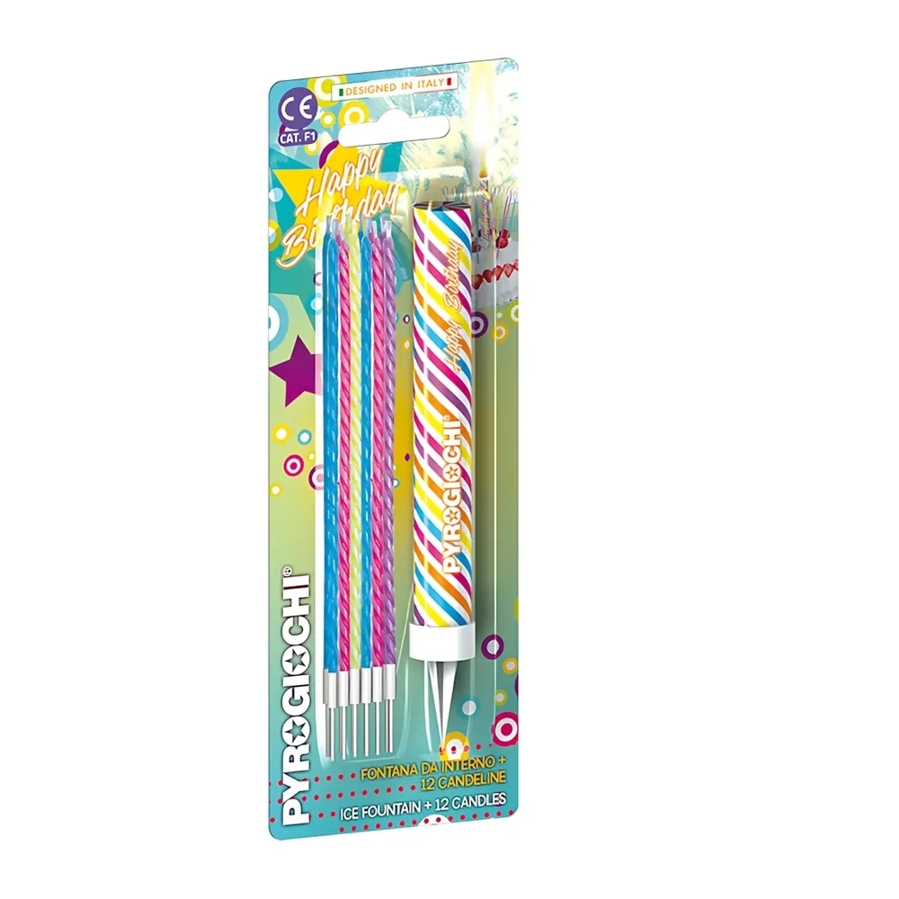 Candela fontana pirotecnica Happy Birthday + 12 Candeline, categoria F1, 13pz.
