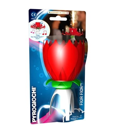 Candelina Fior di festa lui rossa, scenografica che si apre a forma di fiore, 1pz.