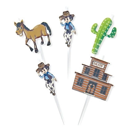 Candeline tema Cowboy, cavallo, sceriffo, saloon 8cm, 5pz.