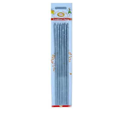 Candeline stelo gigante argento glitter 23cm, 6pz.
