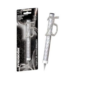 Candela fontana pirotecnica Anniversary argento numero 25 con strass, categoria F1, 1pz.